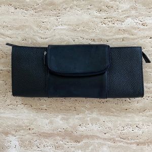 Cleo & Patek Black Leather Clutch, Made in Italy,